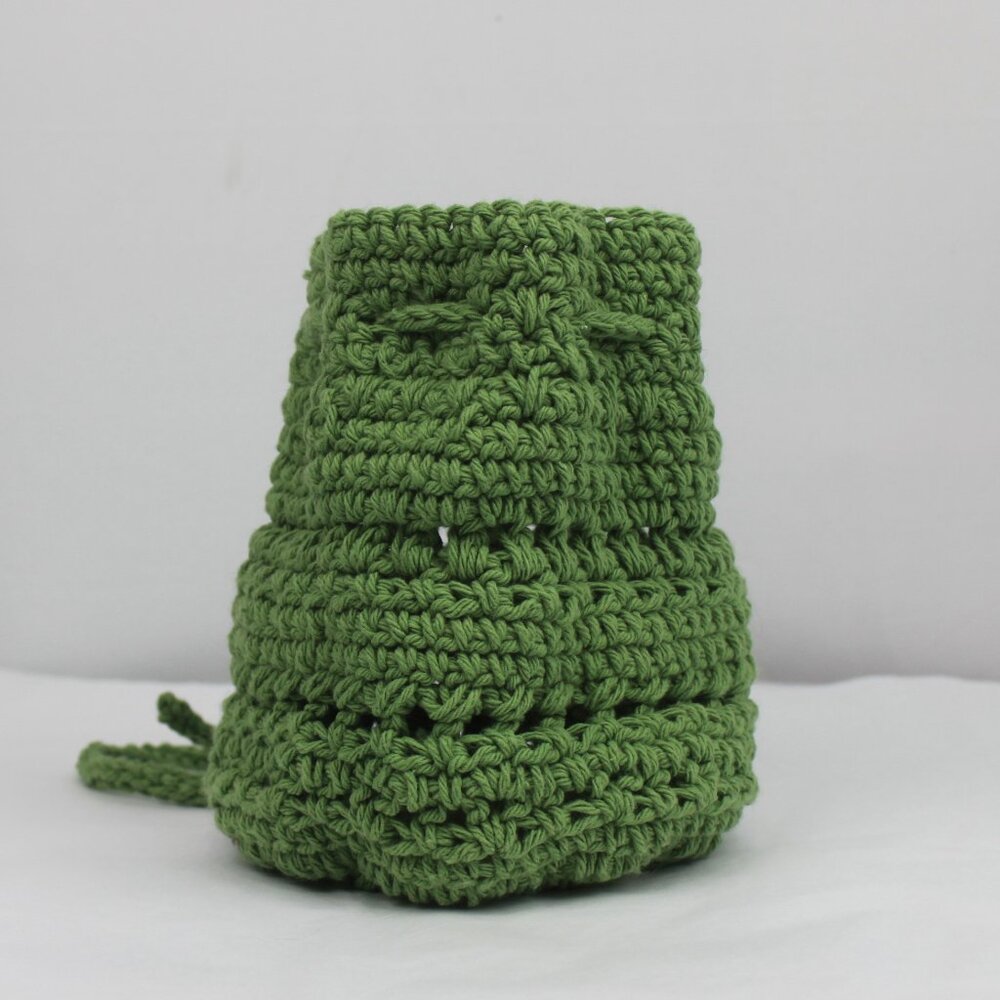 Green Crochet Patterned Drawstring Pouch Bag - Picture 7 of 14
